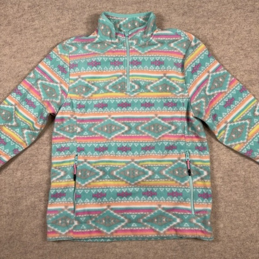 Chubbies Pullover Quarter Zip Fleece Sweater Mens Size Small Green Aztec AOP - Picture 2 of 10